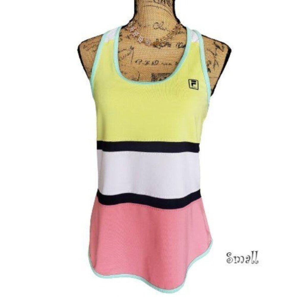 Fila Sport Womens Tank S Pastel Yellow White Pink Racerback Gym Activewear Sport